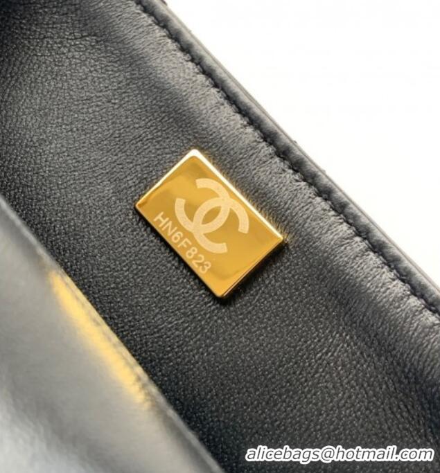Super Quality Chanel Shiny Lambskin Clutch with chain and Top Handle Bag AP4675 Black 2025