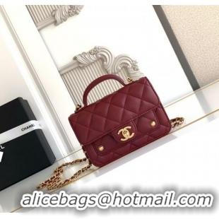 Inexpensive Chanel Shiny Lambskin Clutch with chain and Top Handle Bag AP4675 Burgundy 2025