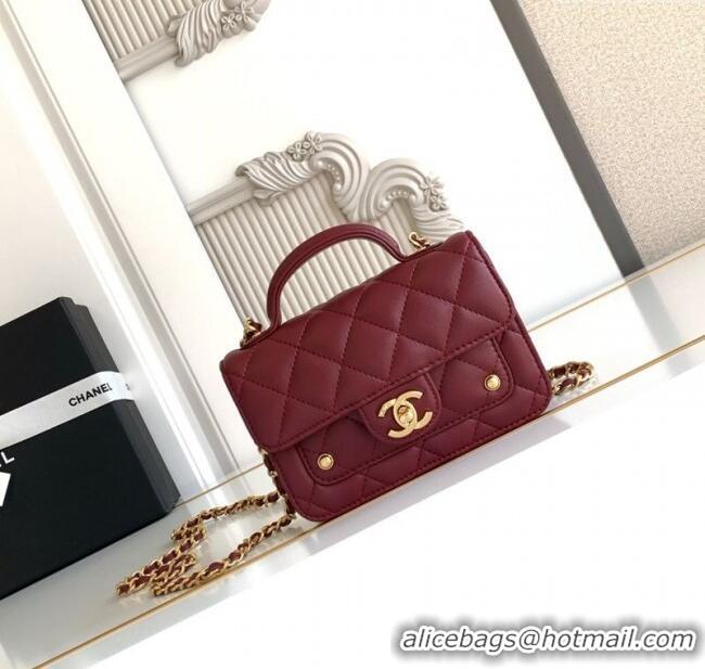 Inexpensive Chanel Shiny Lambskin Clutch with chain and Top Handle Bag AP4675 Burgundy 2025
