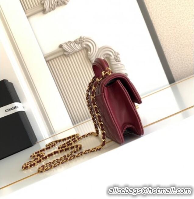Inexpensive Chanel Shiny Lambskin Clutch with chain and Top Handle Bag AP4675 Burgundy 2025