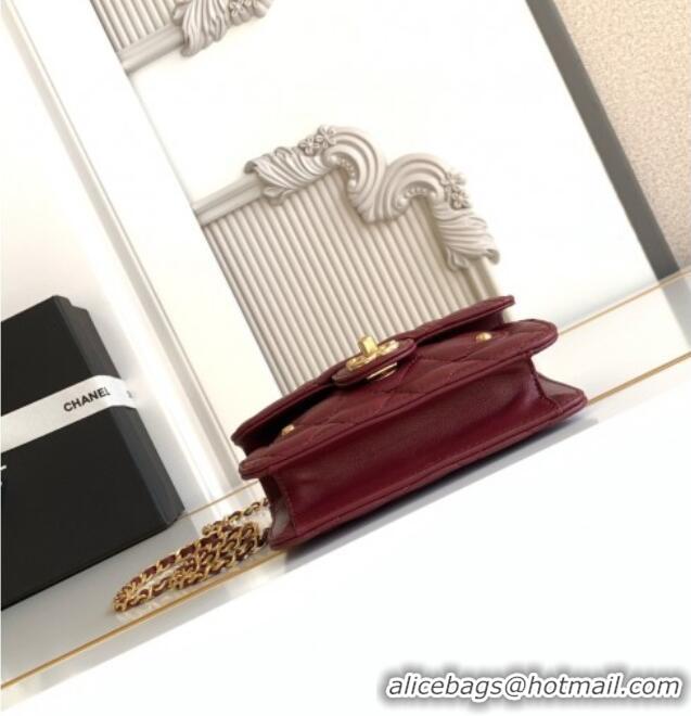 Inexpensive Chanel Shiny Lambskin Clutch with chain and Top Handle Bag AP4675 Burgundy 2025
