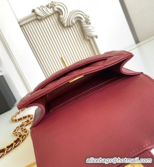 Inexpensive Chanel Shiny Lambskin Clutch with chain and Top Handle Bag AP4675 Burgundy 2025