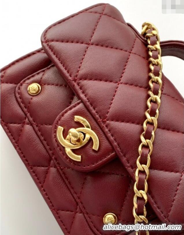 Inexpensive Chanel Shiny Lambskin Clutch with chain and Top Handle Bag AP4675 Burgundy 2025