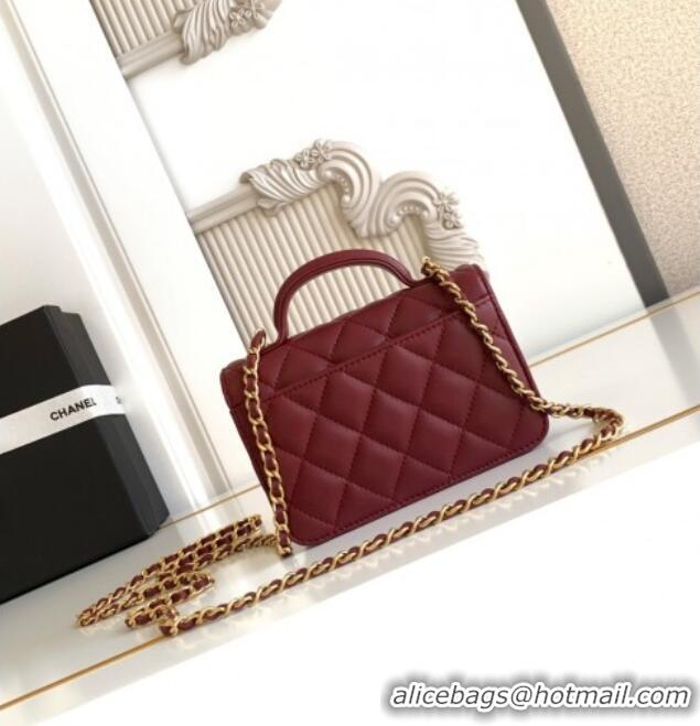 Inexpensive Chanel Shiny Lambskin Clutch with chain and Top Handle Bag AP4675 Burgundy 2025