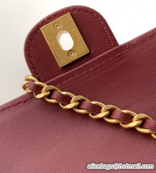 Inexpensive Chanel Shiny Lambskin Clutch with chain and Top Handle Bag AP4675 Burgundy 2025