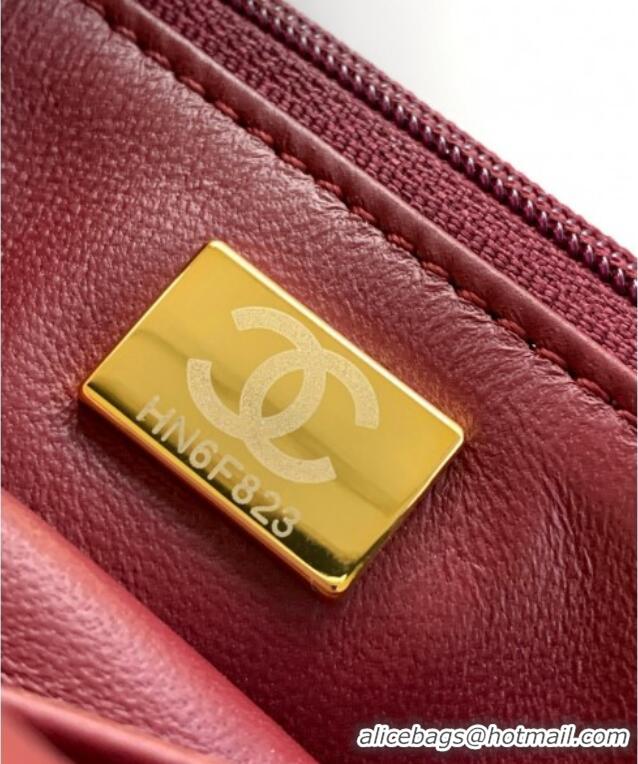 Inexpensive Chanel Shiny Lambskin Clutch with chain and Top Handle Bag AP4675 Burgundy 2025