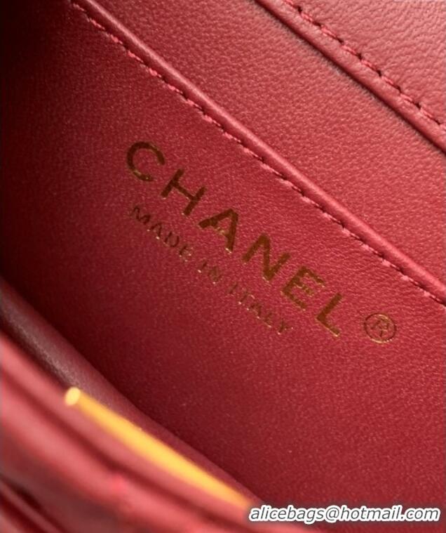 Inexpensive Chanel Shiny Lambskin Clutch with chain and Top Handle Bag AP4675 Burgundy 2025