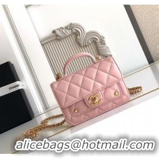 Buy Discount Chanel Shiny Lambskin Clutch with chain and Top Handle Bag AP4675 Light Pink 2025