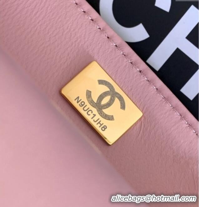 Buy Discount Chanel Shiny Lambskin Clutch with chain and Top Handle Bag AP4675 Light Pink 2025