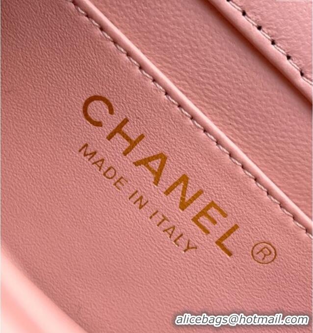 Buy Discount Chanel Shiny Lambskin Clutch with chain and Top Handle Bag AP4675 Light Pink 2025