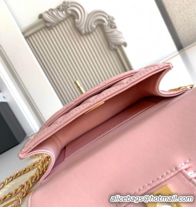 Buy Discount Chanel Shiny Lambskin Clutch with chain and Top Handle Bag AP4675 Light Pink 2025