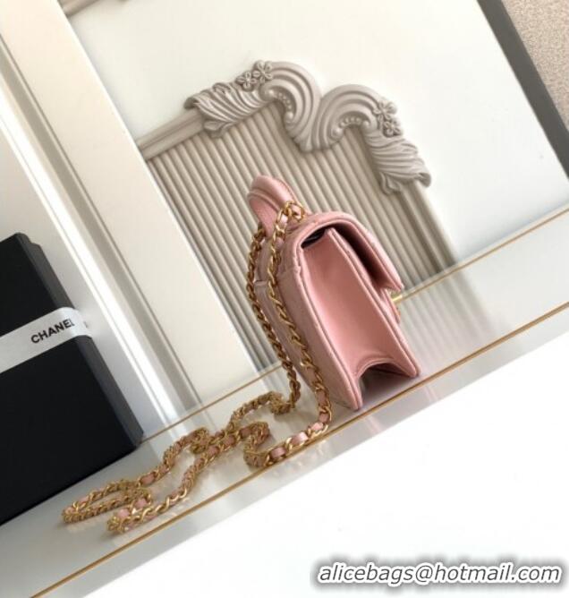 Buy Discount Chanel Shiny Lambskin Clutch with chain and Top Handle Bag AP4675 Light Pink 2025
