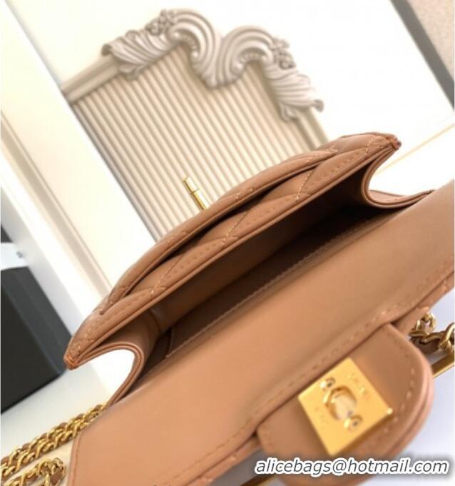 Promotional Chanel Shiny Lambskin Clutch with chain and Top Handle Bag AP4675 Brown 2025