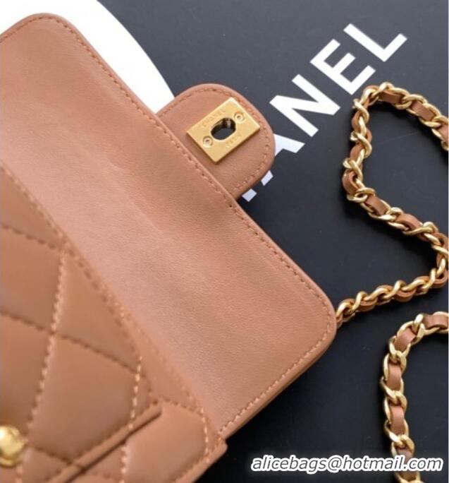 Promotional Chanel Shiny Lambskin Clutch with chain and Top Handle Bag AP4675 Brown 2025