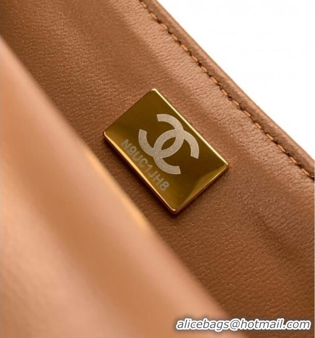 Promotional Chanel Shiny Lambskin Clutch with chain and Top Handle Bag AP4675 Brown 2025
