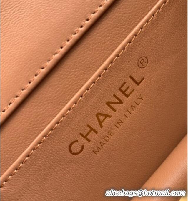 Promotional Chanel Shiny Lambskin Clutch with chain and Top Handle Bag AP4675 Brown 2025