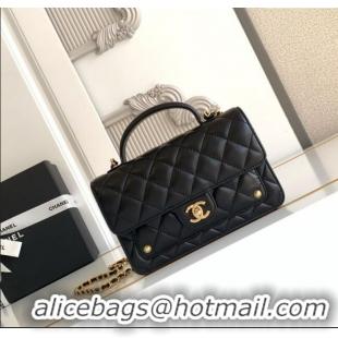Affordable Price Chanel Shiny Lambskin Wallet with chain and Top Handle Bag AP4674 Black 2025