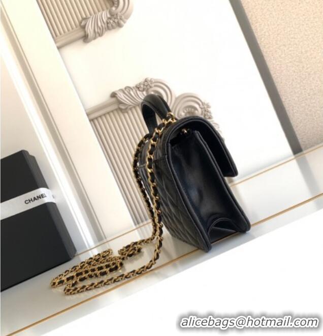 Affordable Price Chanel Shiny Lambskin Wallet with chain and Top Handle Bag AP4674 Black 2025