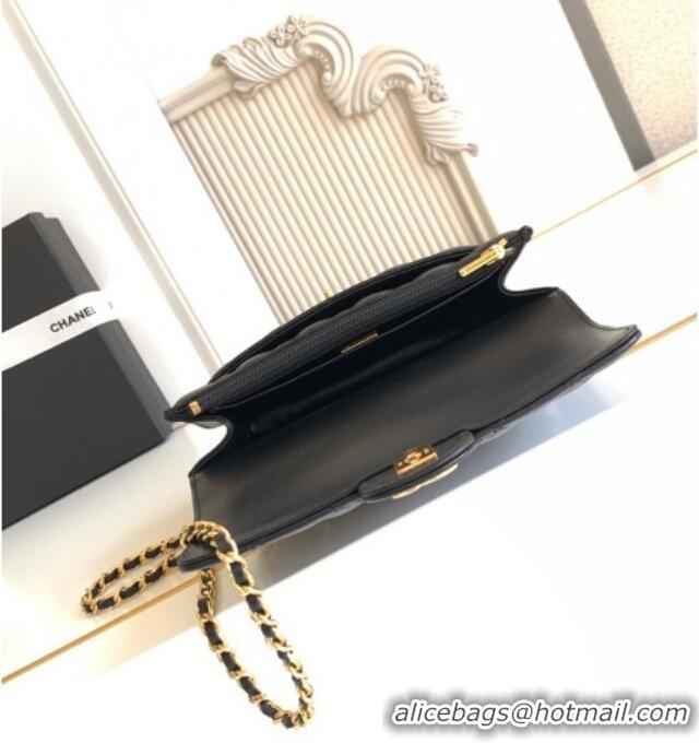 Affordable Price Chanel Shiny Lambskin Wallet with chain and Top Handle Bag AP4674 Black 2025