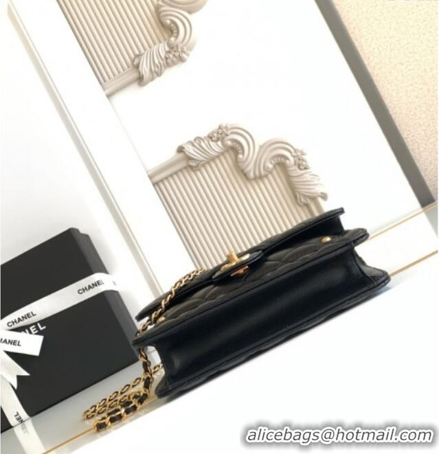 Affordable Price Chanel Shiny Lambskin Wallet with chain and Top Handle Bag AP4674 Black 2025