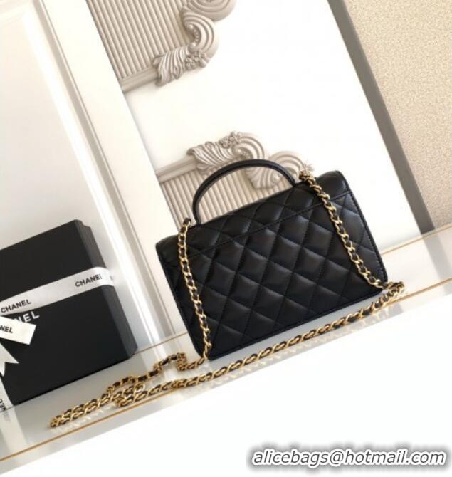 Affordable Price Chanel Shiny Lambskin Wallet with chain and Top Handle Bag AP4674 Black 2025