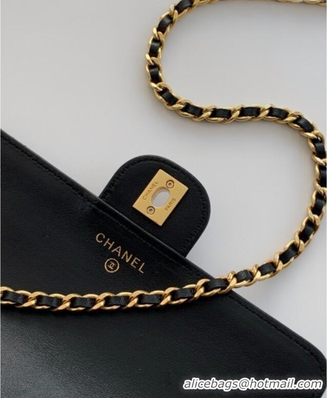 Affordable Price Chanel Shiny Lambskin Wallet with chain and Top Handle Bag AP4674 Black 2025