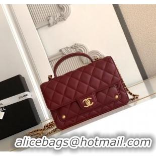 Top Quality Chanel Shiny Lambskin Wallet with chain and Top Handle Bag AP4674 Burgundy 2025