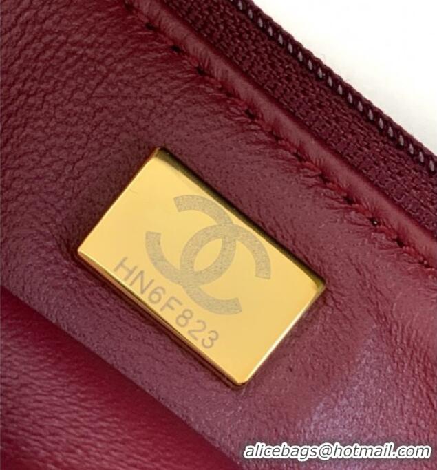 Top Quality Chanel Shiny Lambskin Wallet with chain and Top Handle Bag AP4674 Burgundy 2025