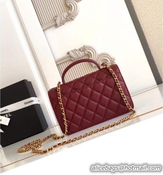 Top Quality Chanel Shiny Lambskin Wallet with chain and Top Handle Bag AP4674 Burgundy 2025