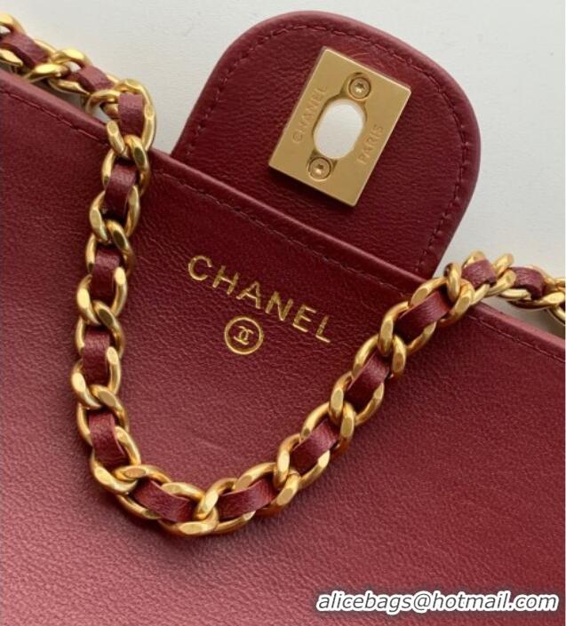 Top Quality Chanel Shiny Lambskin Wallet with chain and Top Handle Bag AP4674 Burgundy 2025