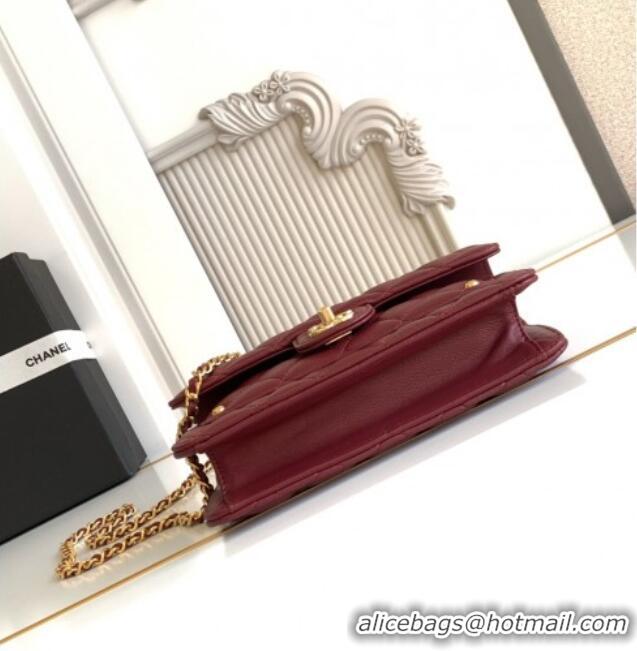 Top Quality Chanel Shiny Lambskin Wallet with chain and Top Handle Bag AP4674 Burgundy 2025