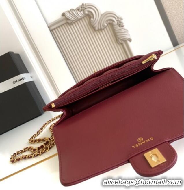 Top Quality Chanel Shiny Lambskin Wallet with chain and Top Handle Bag AP4674 Burgundy 2025