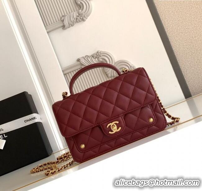 Top Quality Chanel Shiny Lambskin Wallet with chain and Top Handle Bag AP4674 Burgundy 2025