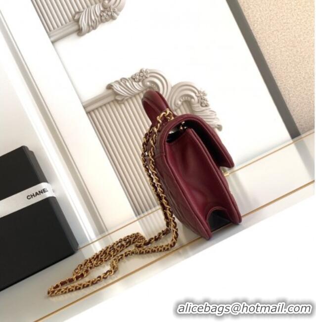 Top Quality Chanel Shiny Lambskin Wallet with chain and Top Handle Bag AP4674 Burgundy 2025