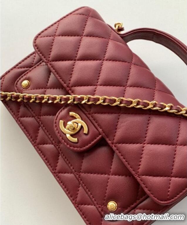 Top Quality Chanel Shiny Lambskin Wallet with chain and Top Handle Bag AP4674 Burgundy 2025