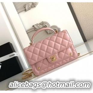 Super Quality Chanel Shiny Lambskin Wallet with chain and Top Handle Bag AP4674 Light Pink 2025
