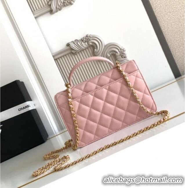 Super Quality Chanel Shiny Lambskin Wallet with chain and Top Handle Bag AP4674 Light Pink 2025