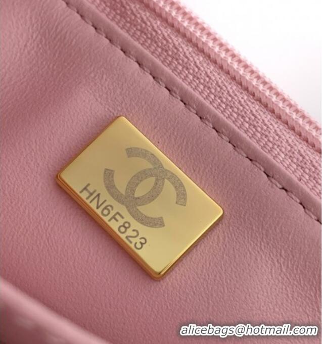 Super Quality Chanel Shiny Lambskin Wallet with chain and Top Handle Bag AP4674 Light Pink 2025