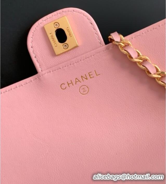 Super Quality Chanel Shiny Lambskin Wallet with chain and Top Handle Bag AP4674 Light Pink 2025