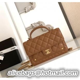 Best Price Chanel Shiny Lambskin Wallet with chain and Top Handle Bag AP4674 Brown 2025