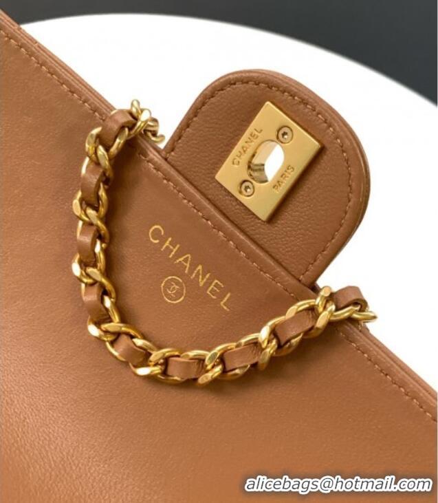Best Price Chanel Shiny Lambskin Wallet with chain and Top Handle Bag AP4674 Brown 2025