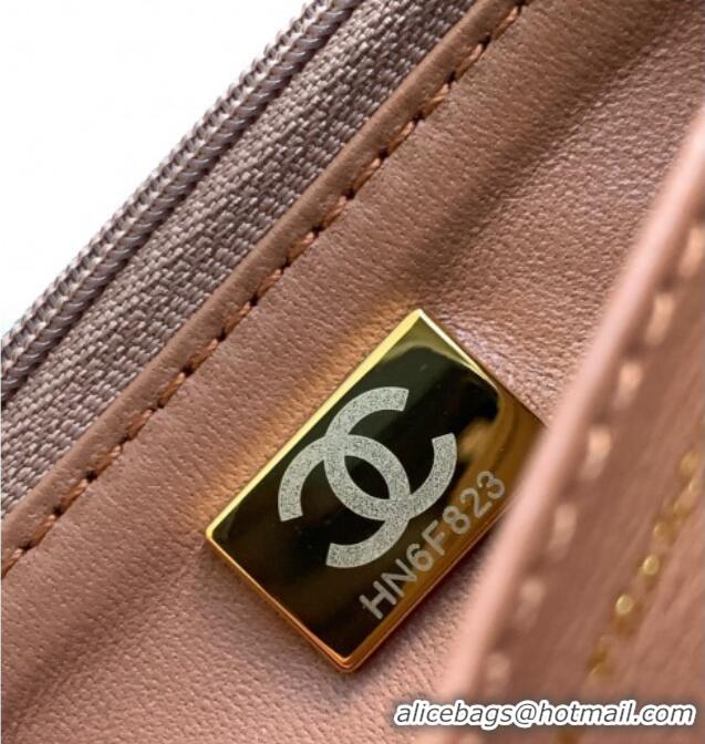 Best Price Chanel Shiny Lambskin Wallet with chain and Top Handle Bag AP4674 Brown 2025