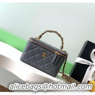 Big Discount Chanel Grained Calfskin Vanity Case with Top Handle Bag AP4799 Grey 2025