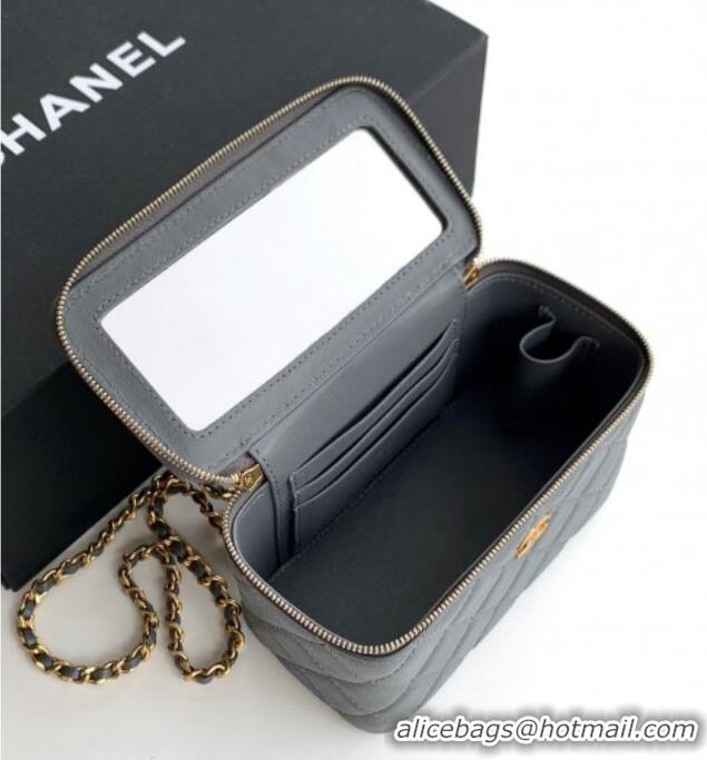 Big Discount Chanel Grained Calfskin Vanity Case with Top Handle Bag AP4799 Grey 2025