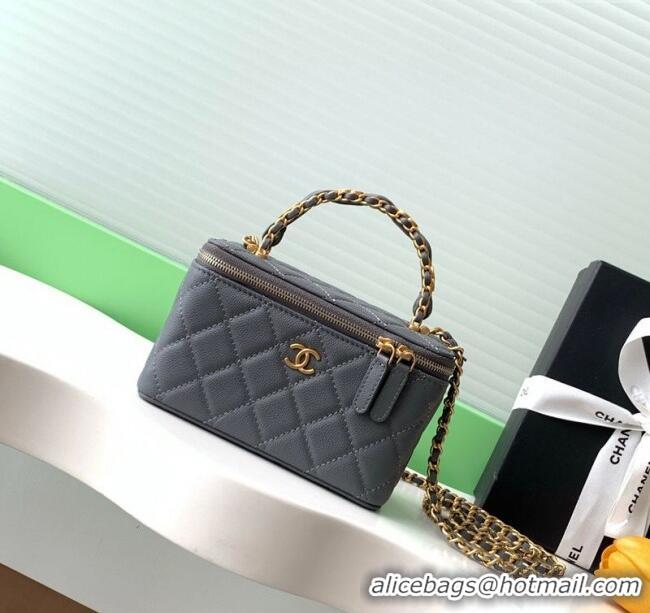 Big Discount Chanel Grained Calfskin Vanity Case with Top Handle Bag AP4799 Grey 2025