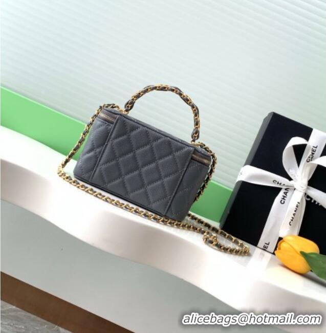 Big Discount Chanel Grained Calfskin Vanity Case with Top Handle Bag AP4799 Grey 2025