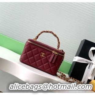 Low Price Chanel Grained Calfskin Vanity Case with Top Handle Bag AP4799 Burgundy 2025