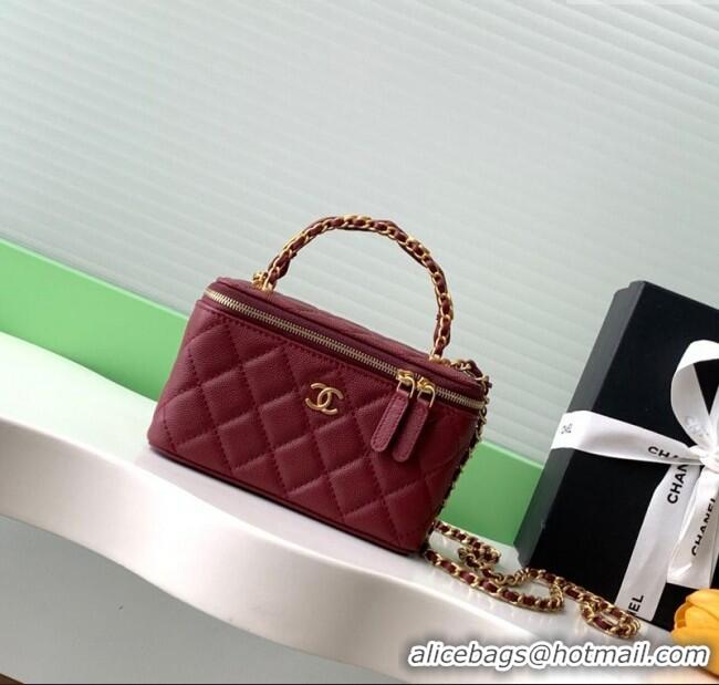 Low Price Chanel Grained Calfskin Vanity Case with Top Handle Bag AP4799 Burgundy 2025