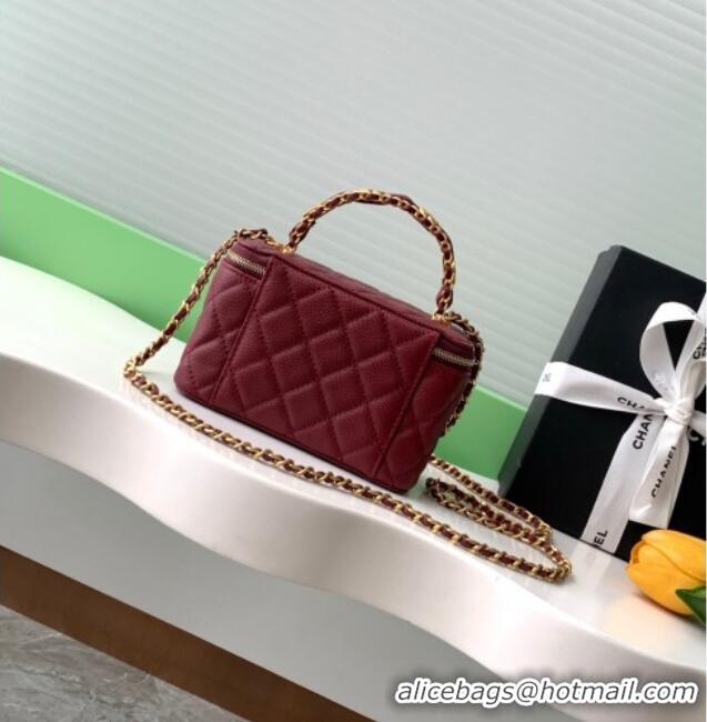 Low Price Chanel Grained Calfskin Vanity Case with Top Handle Bag AP4799 Burgundy 2025