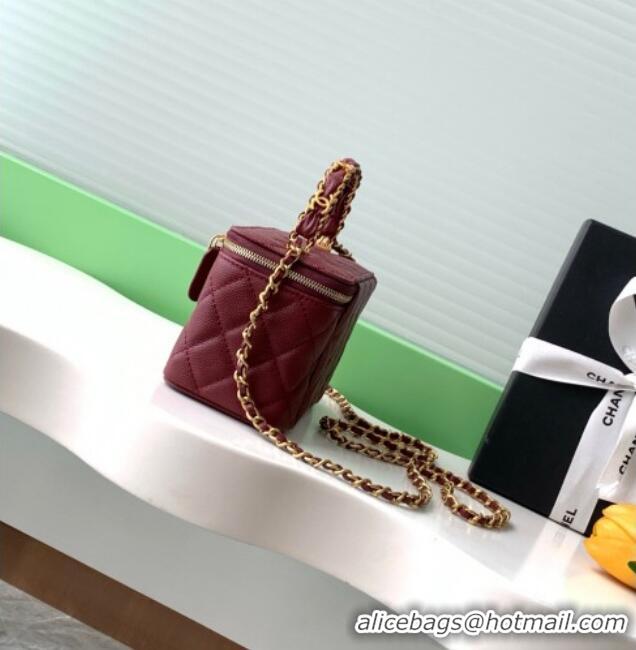 Low Price Chanel Grained Calfskin Vanity Case with Top Handle Bag AP4799 Burgundy 2025